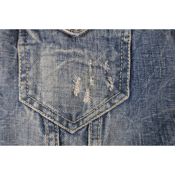 Vintage Y2K American Eagle Outfitters Mens Small Faded Denim Jean Trucker Jacket - Picture 4 of 16